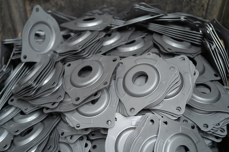 Stamped metal parts stacked after production