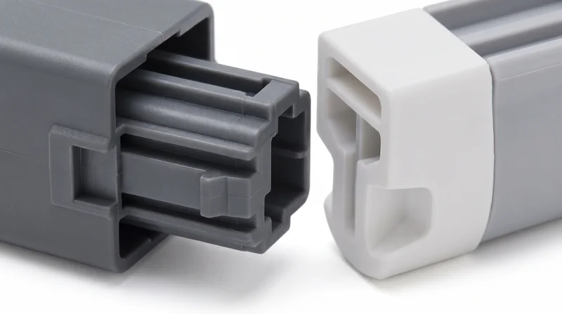 Molded part being test-fitted with a mating component