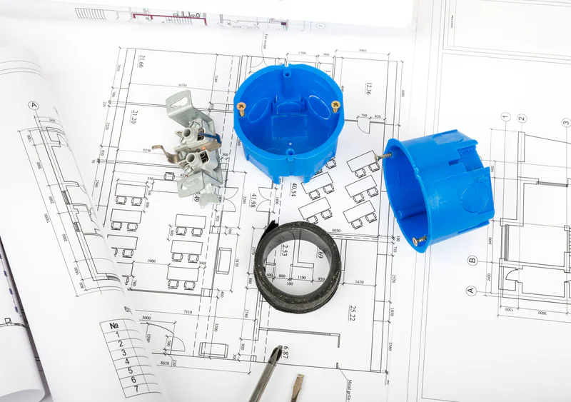 Engineer reviewing 3D part files and 2D drawings
