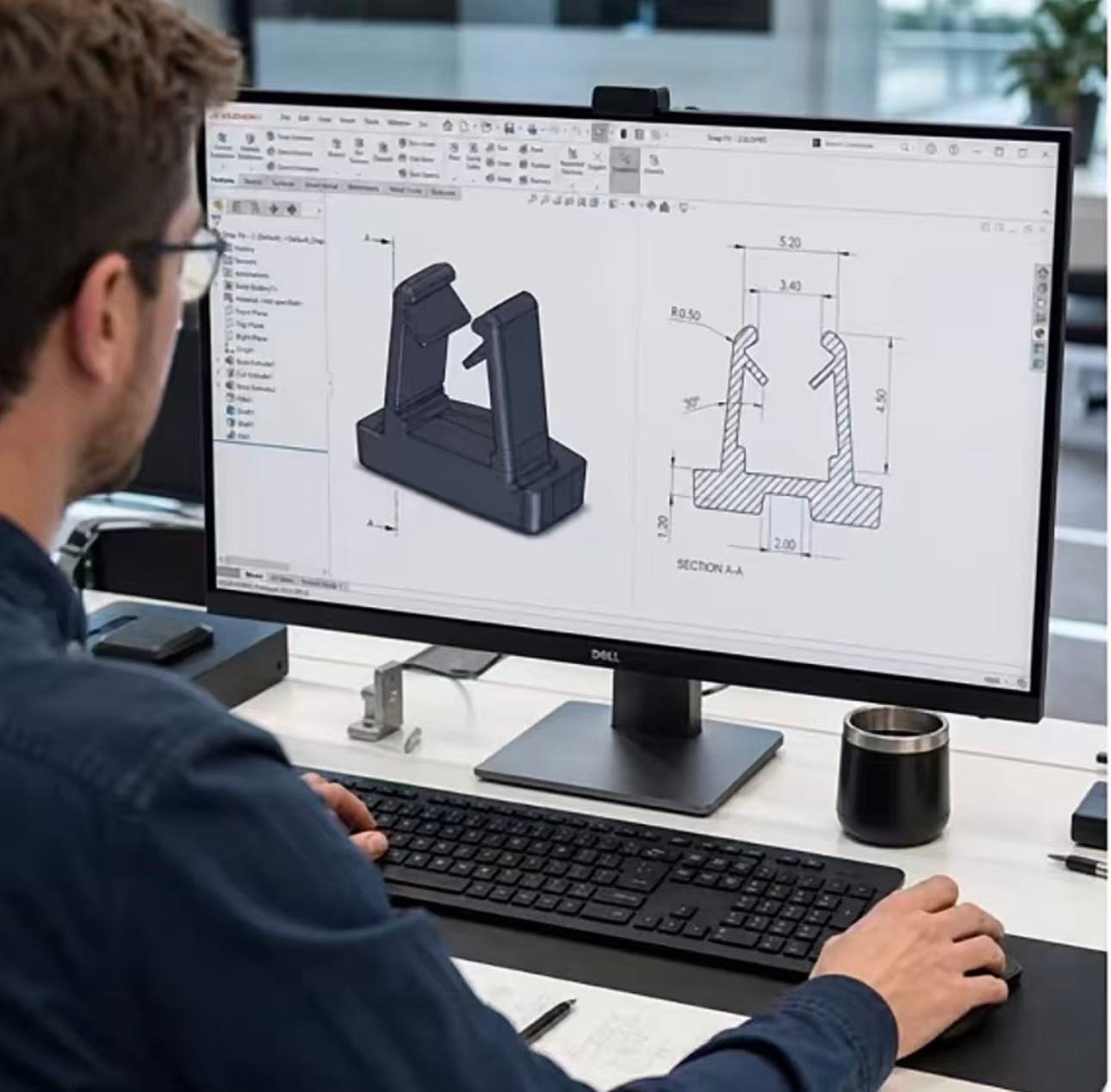 Engineering drawing with critical dimensions and tolerances under review