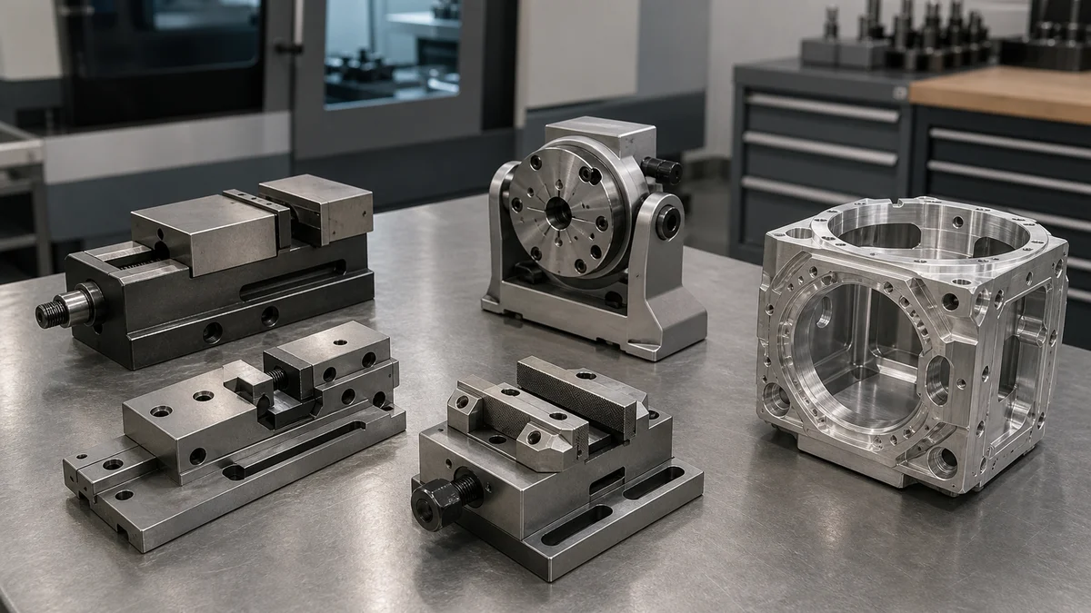 Fixture and Setup Comparison Compact rotary fixture compared with several separate fixtures for machining a multi-sided part.