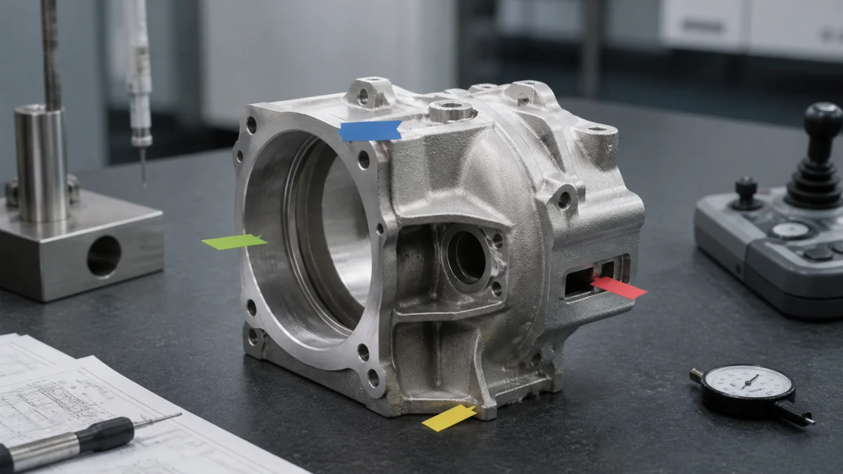 Machined housing showing handling, sealing, locating, and sharp functional edge locations.
