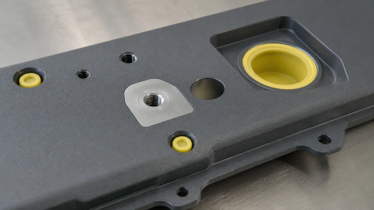 Powder-coated sheet metal parts with masked threads, grounding pads, sealing surfaces, and fit features.