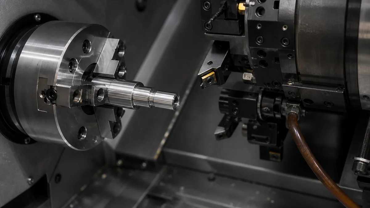 Separate views of CNC turning, turret-punched sheet, a stamped bracket, and an injection-molded plastic housing.