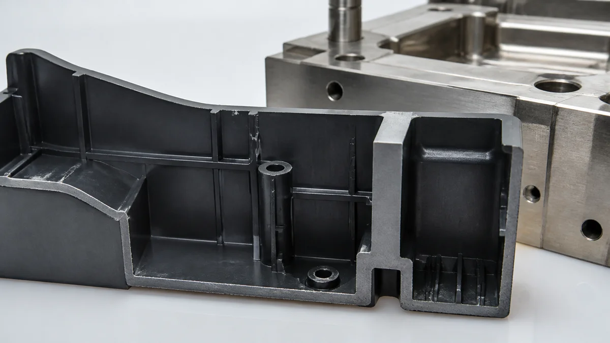 Wall Transition Cutaway Plastic housing cutaway showing gradual and abrupt wall-thickness transitions.