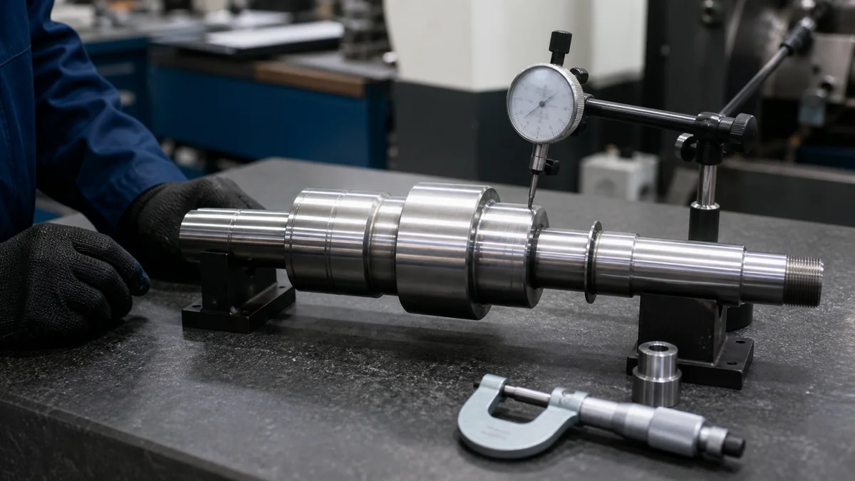 Stepped shaft with polished bearing and sealing surfaces contrasted against ordinary clearance diameters.