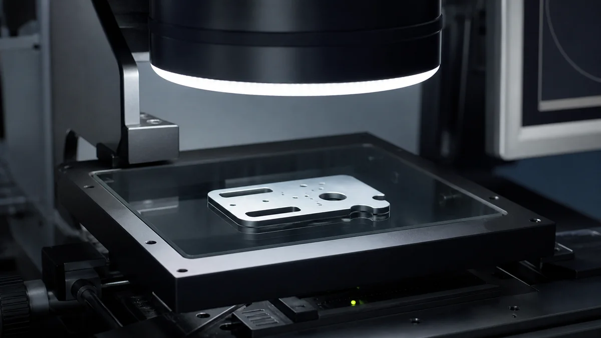 Optical Profile Measurement A vision inspection camera viewing the visible profile and slots of a flat machined part.