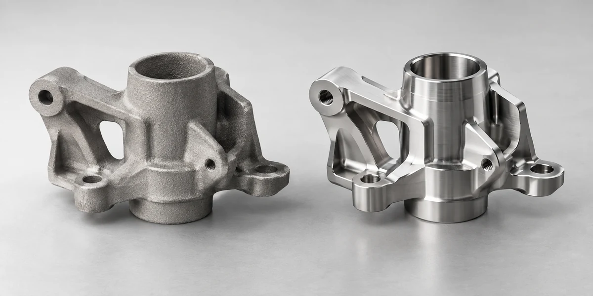 Investment cast part beside its machined version