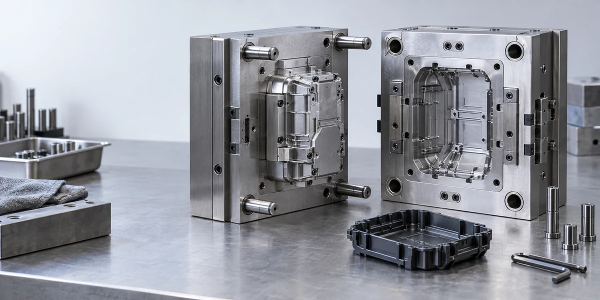 Open steel injection mold with core and cavity