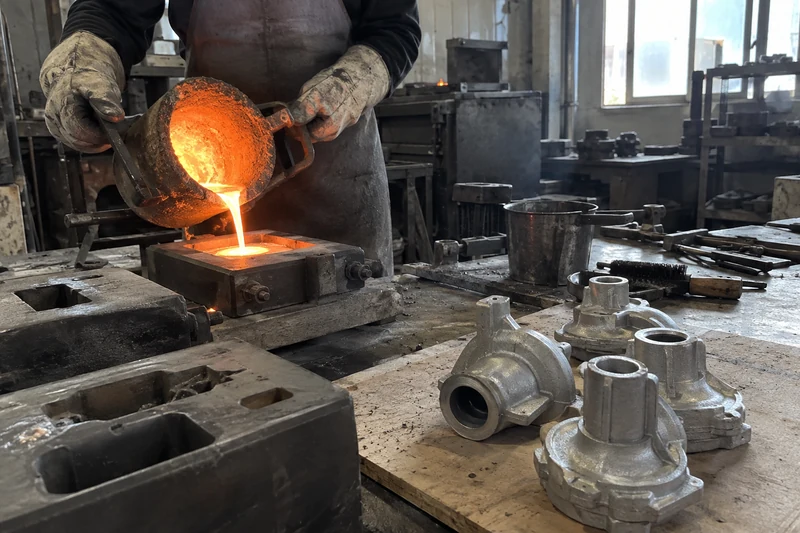 Casting setup with an in-process part