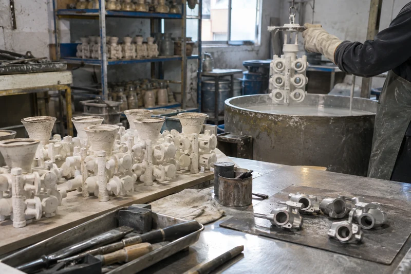 An investment casting with a curved passage
