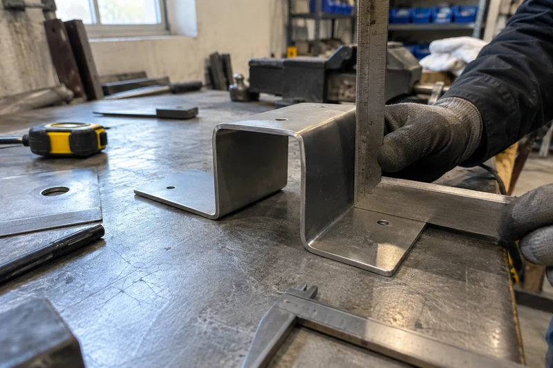 A bent part with flanges and holes