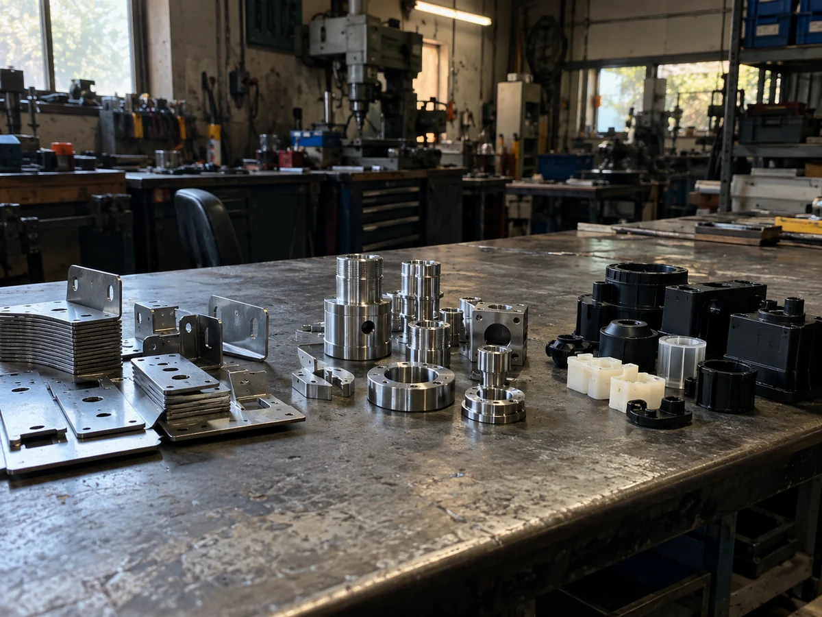 Stamped, machined and molded custom parts grouped by process