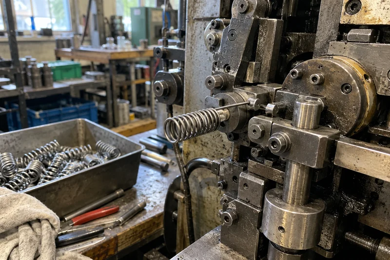 Spring forming setup with a part