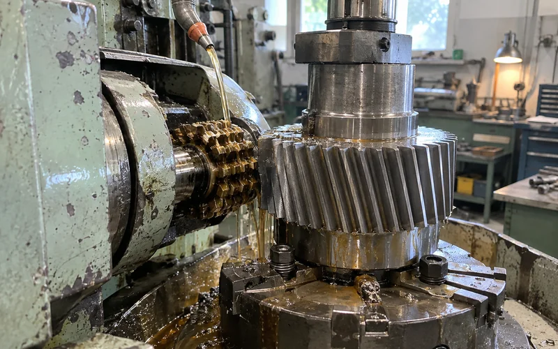 Gear cutting setup with an in-process gear
