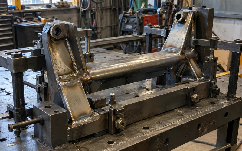 A welded part in its fixture