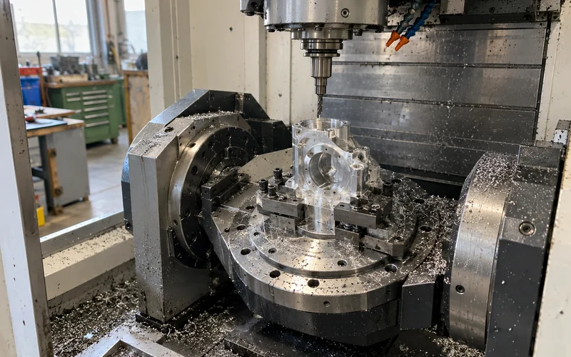 Five-axis setup with an in-process part