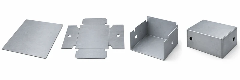 Blank, cut pattern, formed part and joined housing