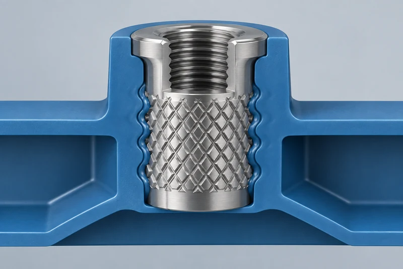 Knurled metal insert encapsulated in plastic