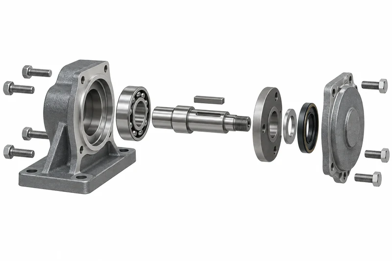 Exploded mechanical assembly with mating parts