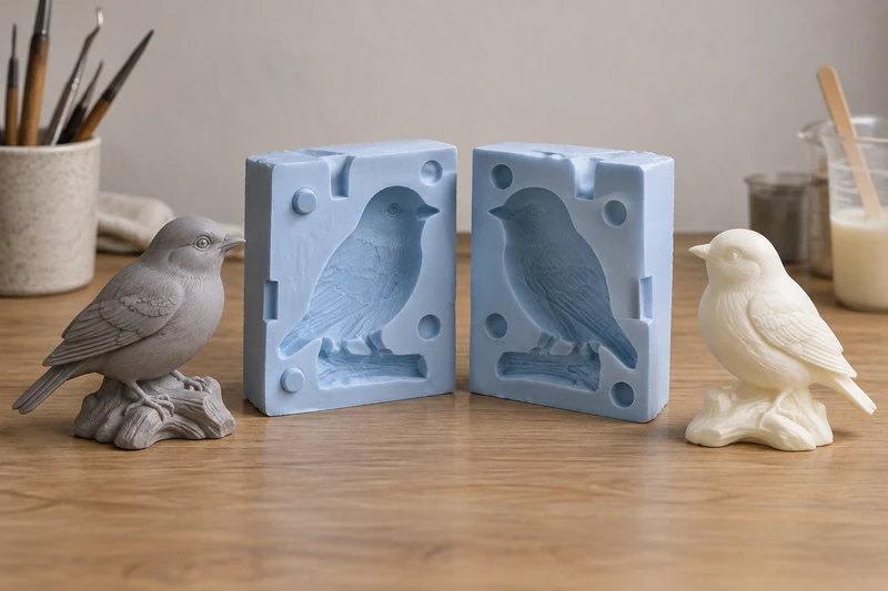 Master, silicone mold and resin copy stages