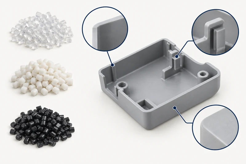 Resin pellets and functional molded housing features