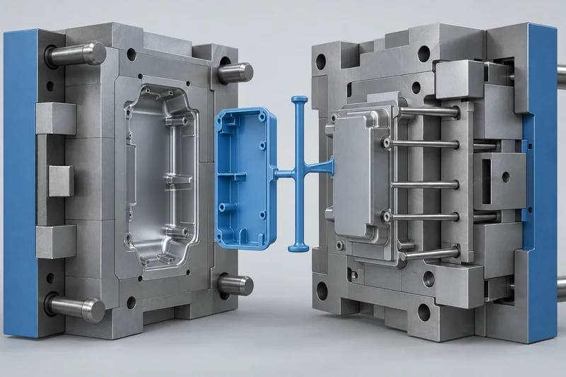 Mold core, cavity, parting line and ejection layout