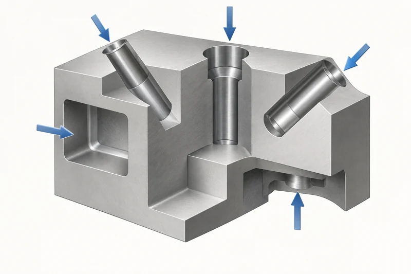 Tool directions toward angled and recessed features