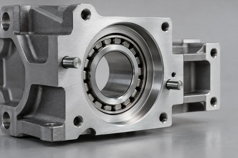 Machined part with bearing bore and alignment features