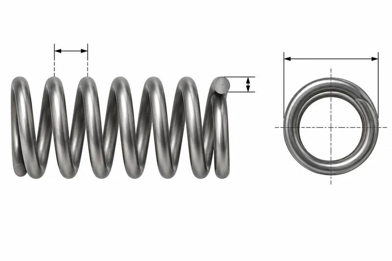 Coil pitch, wire diameter and outer diameter