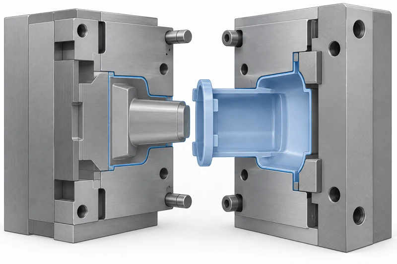 Two-half injection mold and its parting line
