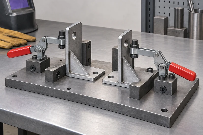 Welding fixture locating two brackets