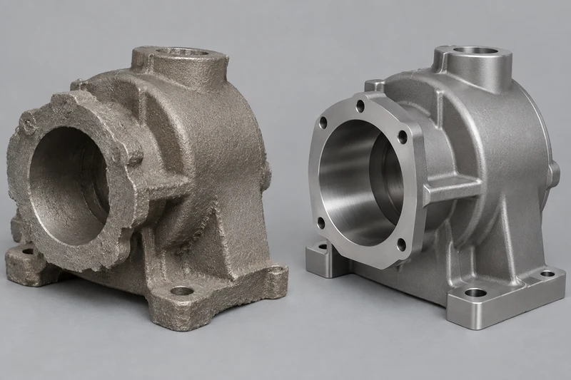 Sand cast part with extra stock and machined faces