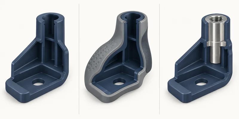 Comparison of single-material, overmolded and insert-molded brackets