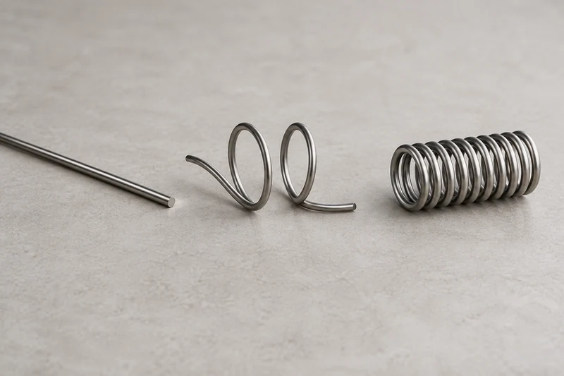Straight wire formed into a coil spring