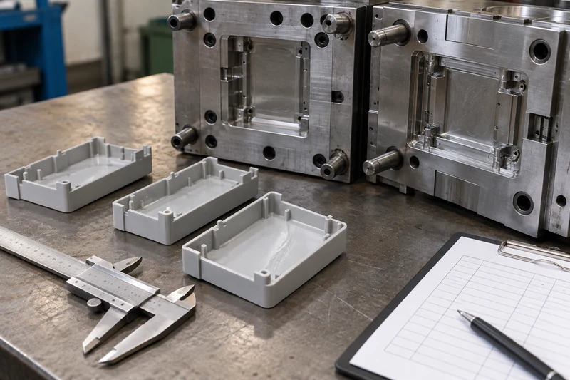 T1 molded samples beside a trial mold