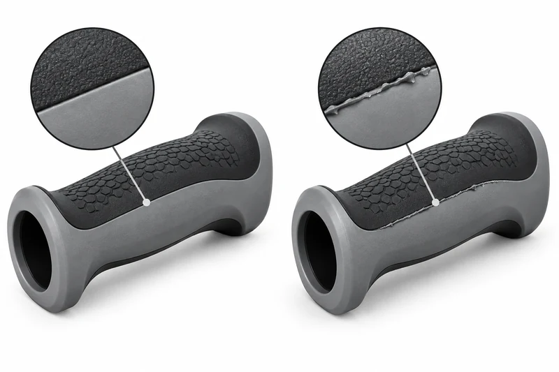 Comparison of a clean overmold edge with a flashed edge