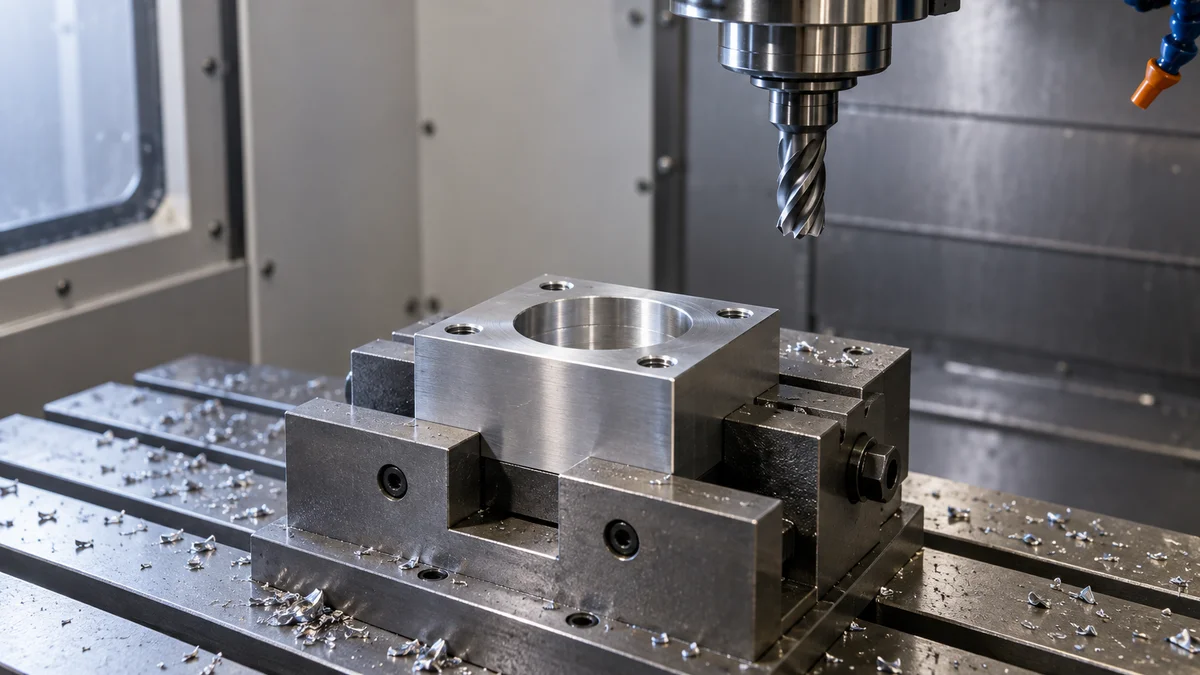 Metal Chips Beside Bore Metal chips beside a bore in a machined part.