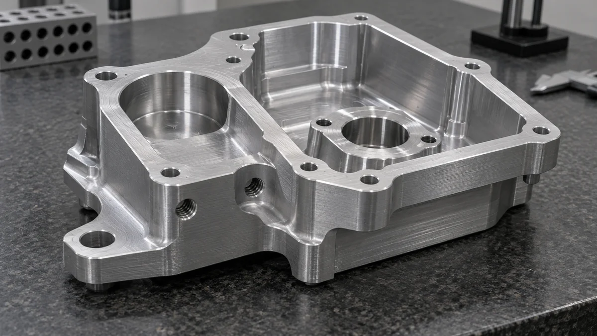 Recessed Metal Housing A machined metal housing with open recesses and multiple bores.